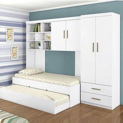 Imagem de Quarto Infantil Modulado Julia com Guarda Roupa 2 Portas, Modulo Aéreo e Cama com Auxiliar Branco - Phoenix Baby