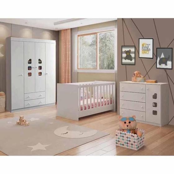 Imagem de Quarto Infantil para Bebê Lívia com Guarda Roupa 4 Portas, Cômoda e Berço Mini Cama Doce Sonho Phoenix Baby