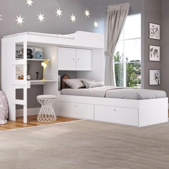Quarto Juvenil Com Cama Alta Lion E Cama Tokio Menor preço em Quarto Juvenil Com Cama Alta Lion E Cama Tokio