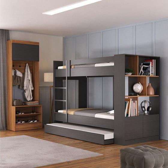 Imagem de Quarto Juvenil Completo com Treliche e Sapateira Porto Espresso Móveis