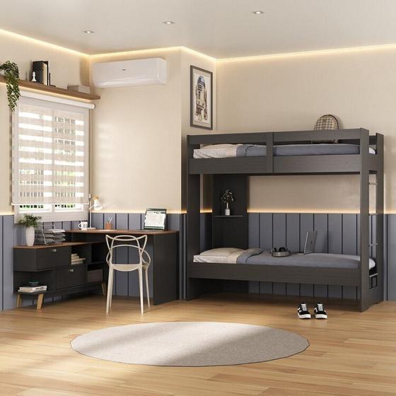 Imagem de Quarto Juvenil Completo Nexis com Beliche e Escrivaninha em L 2 Portas