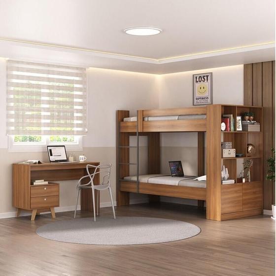 Imagem de Quarto Juvenil completo Zest com Beliche e Escrivaninha 2 Gavetas Nogal