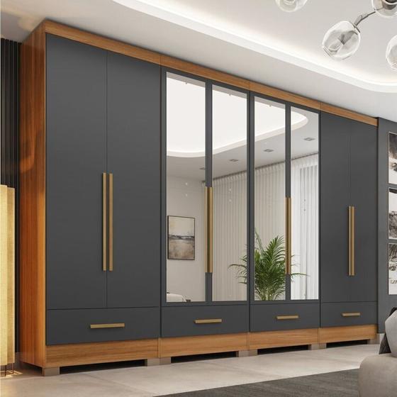 Imagem de Quarto Modulado 4 Peças 8 Portas 4 Gavetas com Espelhos Smart Plus