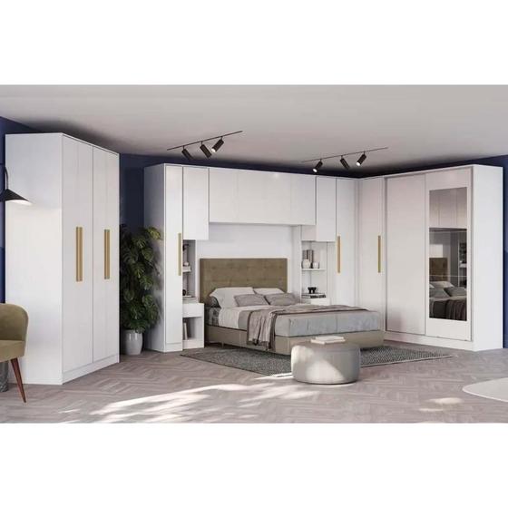 Imagem de Quarto Modulado Casal Adapt 10 Peças Quarto (7 Armários + 1 Ponte Aéreo + 2 Complementos) QCM135 Branco - Kappesberg