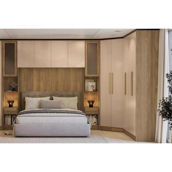 Imagem de Quarto Modulado Casal Adapt 6 Peças Quarto (4 Armários + 1 Ponte Aéreo + 1 Complemento) QCM138 Nogueira/Macadamia - Kappesberg