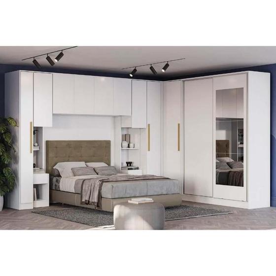 Imagem de Quarto Modulado Casal Adapt 9 Peças Quarto (6 Armários + 1 Ponte Aéreo + 2 Complementos) QCM136 Branco - Kappesberg