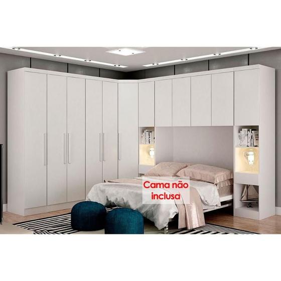 Imagem de Quarto Modulado Casal Rizon/Linea 7 Peças ( 1 Aéreo + 3 Guarda Roupas + 1 Closet Obliquo + 2 Complementos) QCM106 Branco - Novo Horizonte