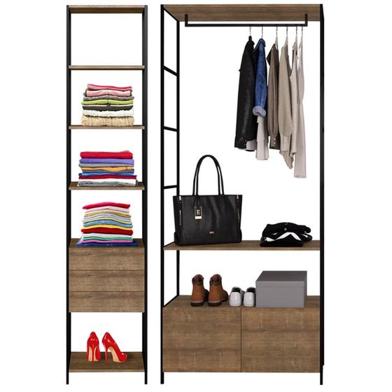 Imagem de Quarto Modulado Compacto 2 Módulos Estilo Industrial Steel Quadra Vermont Base Preto - Artesano
