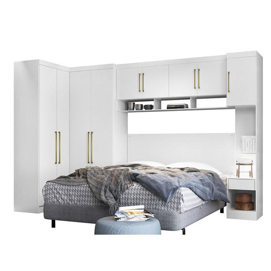 Quarto Modulado de Casal Branco 6 Peças Modena Ponte Armário Guarda Roupa Menor preço em Quarto Modulado de Casal Branco 6 Peças Modena Ponte Armário Guarda Roupa