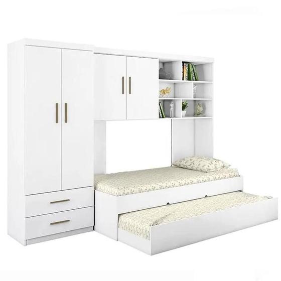 Imagem de Quarto Modulado Infantil Com Roupeiro 2 Portas + Cama +  Cama Auxiliar