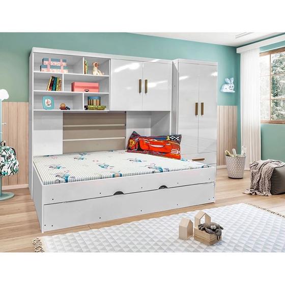 Imagem de Quarto Modulado Solteiro Com Roupeiro 2 Portas + Cama + Auxiliar