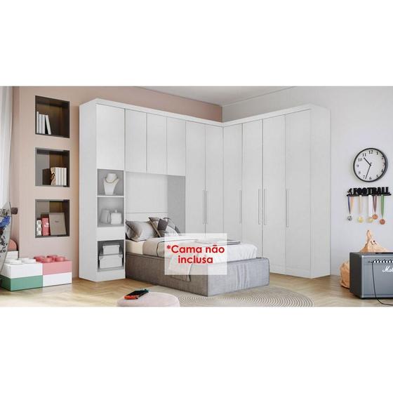 Imagem de Quarto Modulado Solteiro Rizon 7 Peças (1 Armário Ponte + 5 Guarda Roupas + 2 Complementos) QC205 Branco