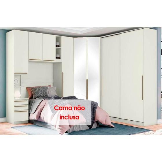 Imagem de Quarto Modulado Solteiro Seletto 5 Peças (1 Armário Ponte + 1 Closet + 2 Guarda Roupas + 1 Componente)  QMH03 Areia - Henn