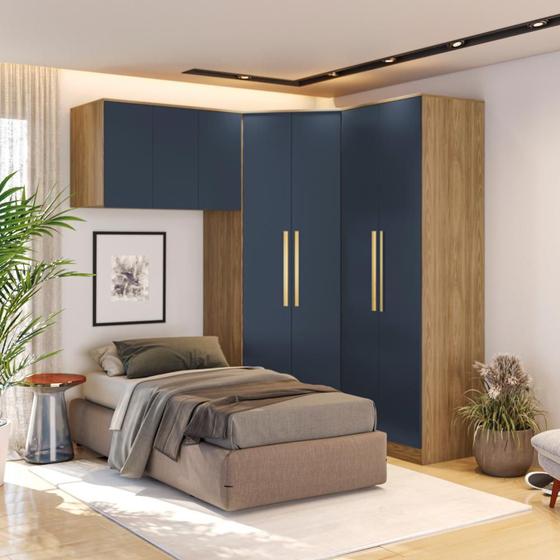 Imagem de Quarto Modular Kappesberg Adapt Nogueira/Azul Profundo 3 peças