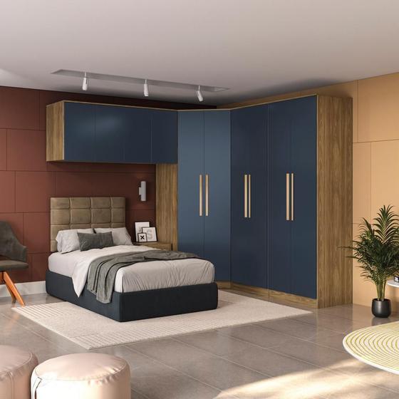 Quarto Modular Kappesberg Adapt Nogueira/Azul Profundo 6 Peças 260cm x 256cm Imagem de Quarto Modular Kappesberg Adapt Nogueira/Azul Profundo 6 Peças 260cm x 256cm
