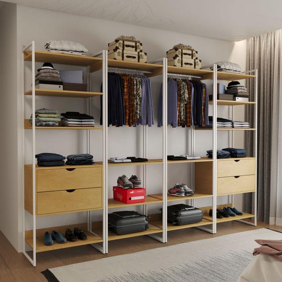 Imagem de Quatro Modulos Para Closet Industrial Ferro Branco Tampo Canela