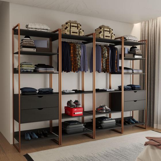 Imagem de Quatro Modulos Para Closet Industrial Ferro Cobre Tampo Preto