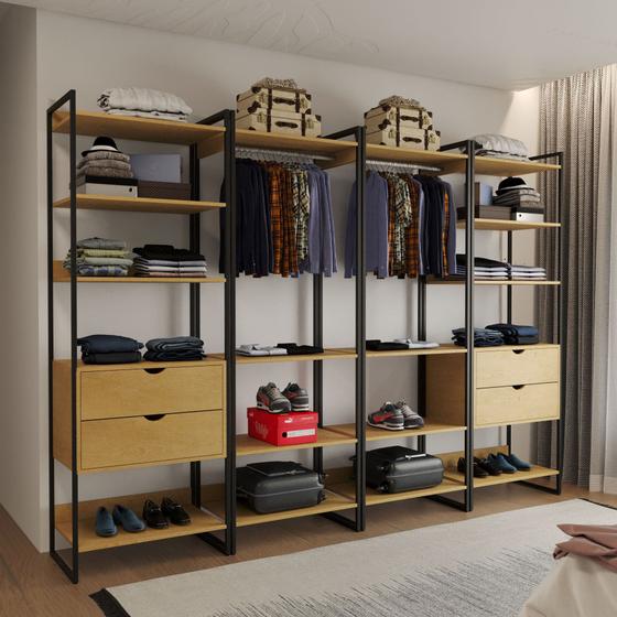 Quatro Modulos Para Closet Industrial Ferro Preto MDF Canela - Império ...