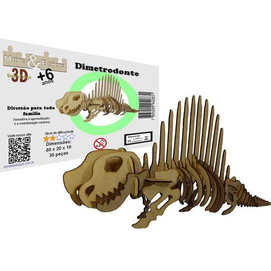 Imagem de Quebra Cabeça 3d Dinossauro Dimetrodonte Mdf