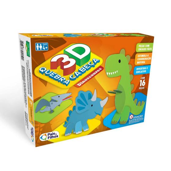 Imagem de Quebra Cabeça 3D Dinossauros Infantil 16 Peças  - Pais e Filhos