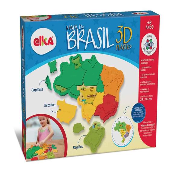 Imagem de Quebra Cabeça 3D Mapa Do Brasil Com Capitais Elka 38x38cm Educativo Didático Escolar