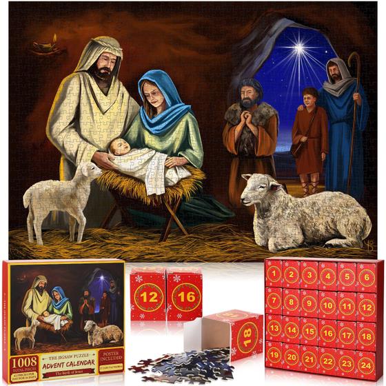 Imagem de Quebra-Cabeça Calendário do Advento de Natal Simgoing 2024 - 1008 Peças