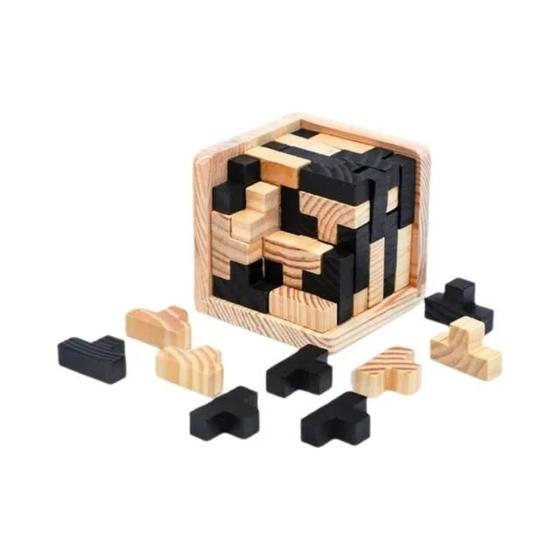 Imagem de Quebra-Cabeça de Cubo de Madeira 3D Infantil - Brinquedo Educativo para Desenvolvimento do QI