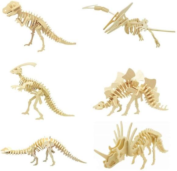 Imagem de Quebra-cabeça de dinossauro de madeira 3D - 6 peças set madeira dinossauro esqueleto modelo quebra-cabeça - DIY Madeira Artesanato 3D Puzzle - STEM Brinquedos Presentes para Crianças e Adultos