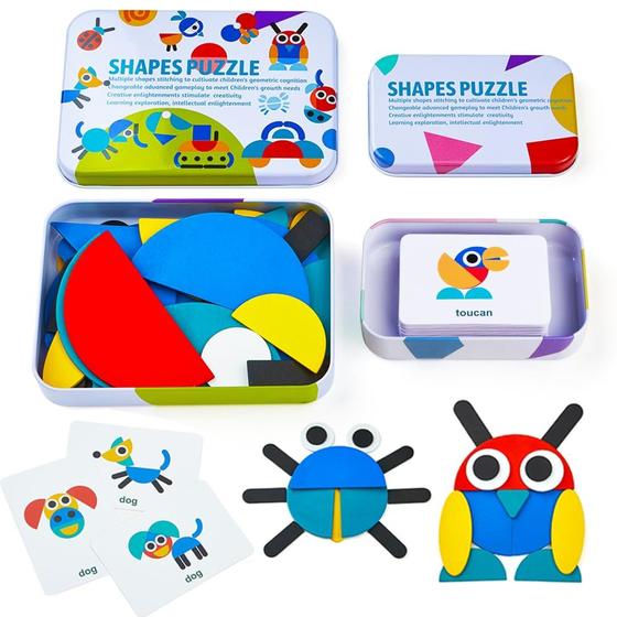Imagem de Quebra-Cabeça de Madeira 36 Blocos + 60 Cartas - Brinquedo Educativo para Crianças a partir de 3 Anos