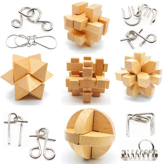 Imagem de Quebra-Cabeça de Madeira 3D Qiandier - Mini Puzzle com 5 Peças de Madeira e 8 de Metal