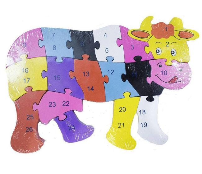 Imagem de Quebra-cabeça de madeira didático 2 em 1 com 26 peças números e letras vaca - IOB PINOS