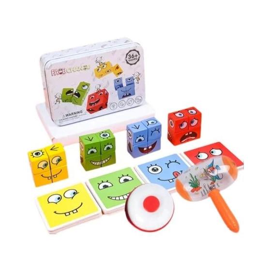Imagem de Quebra-Cabeça de Madeira Montessori para Crianças - Cubo com Faces Mutáveis