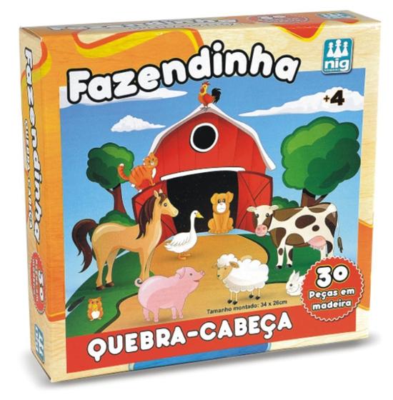 Imagem de Quebra Cabeça Didático Fazendinha Animais 30 Peças em Madeira Brinquedo Educativo Infantil Lúdico