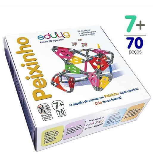 Imagem de Quebra-cabeça Edulig Puzzle 3D Peixinho - 70 peças e conexões - 6 cores