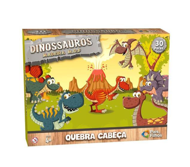 Imagem de Quebra Cabeça em Madeira Dinossauros 30 Peças Pais e Filhos