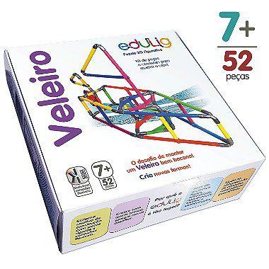 Imagem de Quebra-cabeça Geométrico Edulig Puzzle 3D Veleiro - 52 peças e conexões - 6 cores