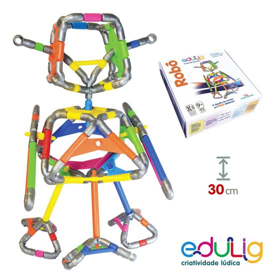 Imagem de Quebra-cabeça Geométrico Puzzle 3D Edulig Robô - 93 peças e conexões flexíveis - 30 cm de altura