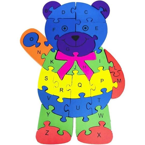 Imagem de Quebra Cabeça Infantil 3D Madeira  Alfabeto 26 Peças Urso Toy