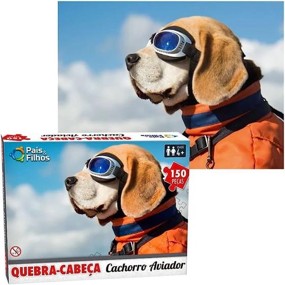 Imagem de Quebra Cabeca Infantil Cachorro Aviador 150 Pecas - Pais e Filhos