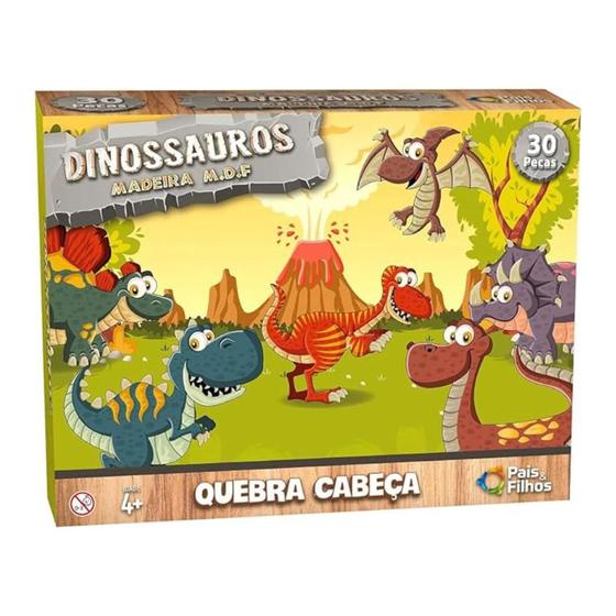 Imagem de Quebra Cabeça Infantil Dinossauros 30 Peças Grandes - Mdf