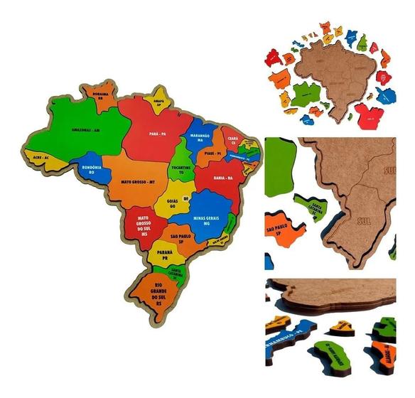 Imagem de Quebra Cabeça Infantil Mapa Brasil Brinquedo Educativo MDF 3144