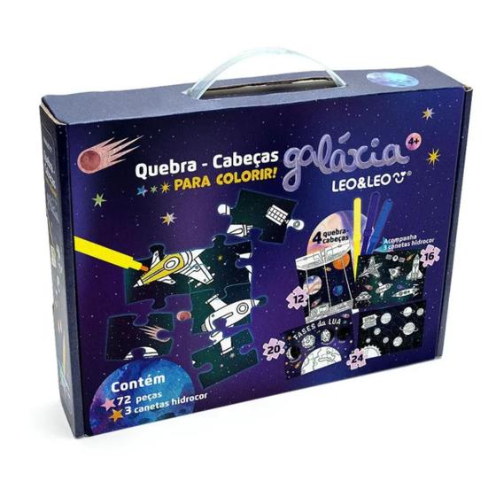 Imagem de Quebra-Cabeça Infantil p/ Colorir Galáxia c/ Canetinha 72pcs