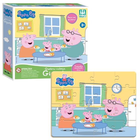 Imagem de Quebra-Cabeça Infantil Peppa Pig Gigante 45x35cm 16 Peças Em Madeira - NIG BRINQUEDOS