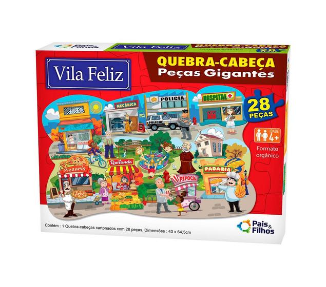 Imagem de Quebra-cabeça Infantil Vila Feliz 28 peças Gigantes Cartonado Pais & Filhos 0990