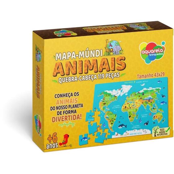 Imagem de QUEBRA-CABECA Madeira Mapa Mundi Animais 119PCS