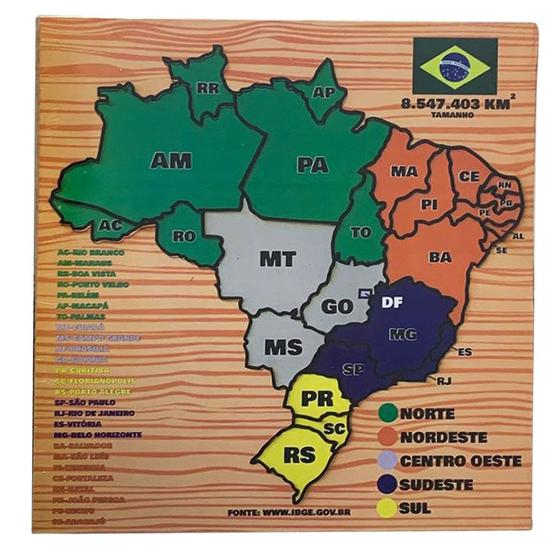 Imagem de Quebra-Cabeça Mapa do Brasil Brinquedo Educativo em MDF