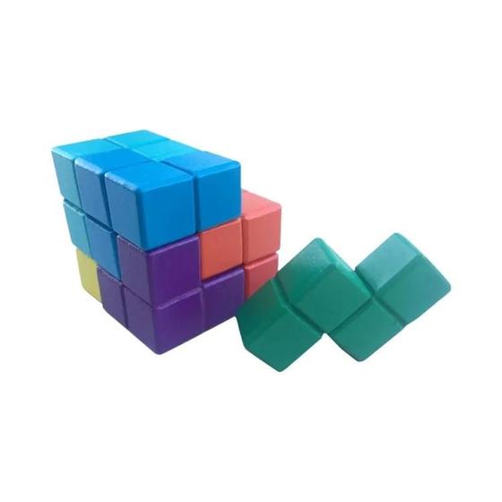 Imagem de Quebra-Cabeça Montessori 3D de Madeira - Soma Cube Educacional para Crianças