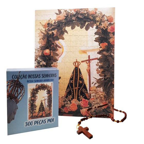 Imagem de Quebra-Cabeça Nossa Senhora Aparecida 300 Peças MDF + Terço Especial