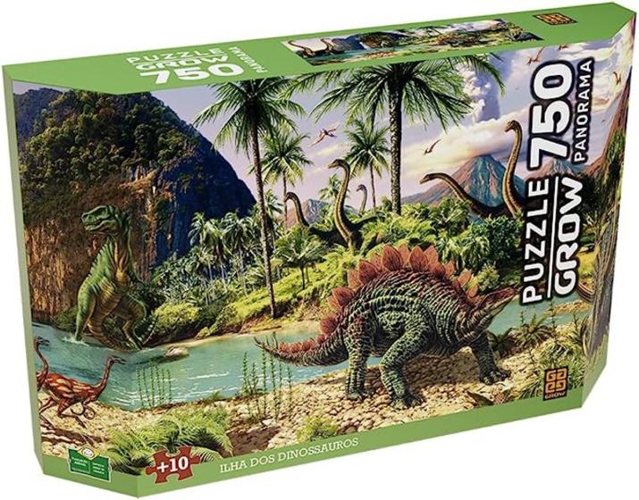 Imagem de Quebra Cabeça Panorâmico Ilha Dos Dinossauros 750 Peças Grow 04381