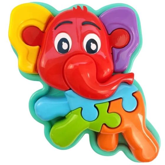 Imagem de Quebra-cabeça Pedagógico Tateti Calesita Animal Puzzle Elefante 3D - 10 Peças - Verde